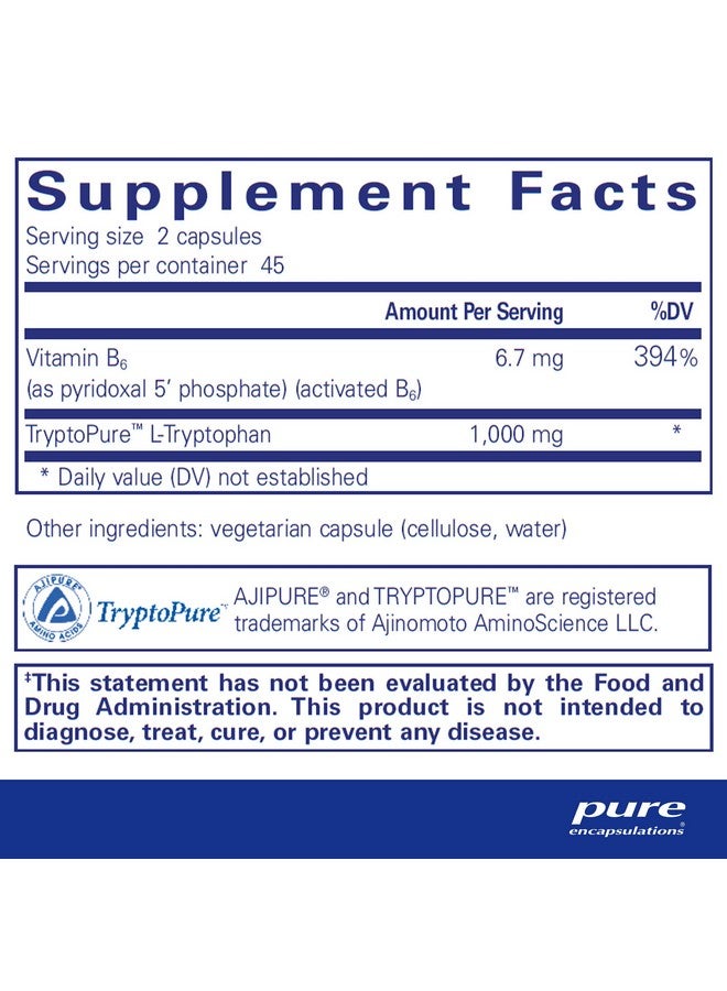 بيور إنكابسوليشنز إل-تريبتوفان | مكمل غذائي غني بالأحماض الأمينية للاسترخاء، ودعم السيروتونين، ومتلازمة ما قبل الحيض، والنوم* | 90 كبسولة - Image 1
