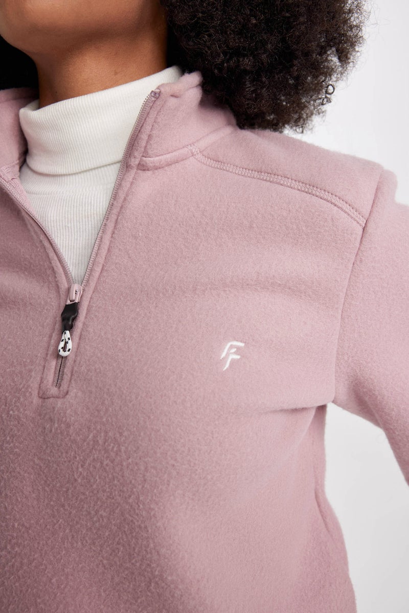DeFacto Woman DeFactoFit Standard Fit Zippered Printed Polar Fleece Sweatshirt - Image 4