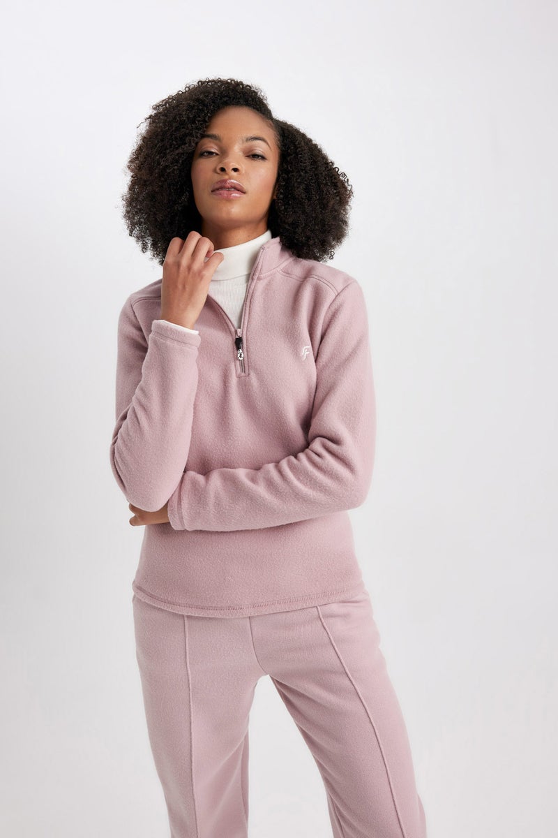 DeFacto Woman DeFactoFit Standard Fit Zippered Printed Polar Fleece Sweatshirt - Image 2