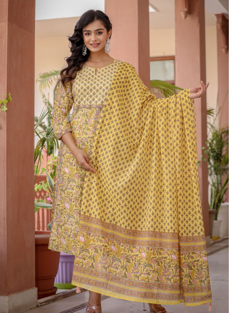 Swadesh Souq Floral Printed Cotton Kurta Pant Set with Dupatta - Image 2