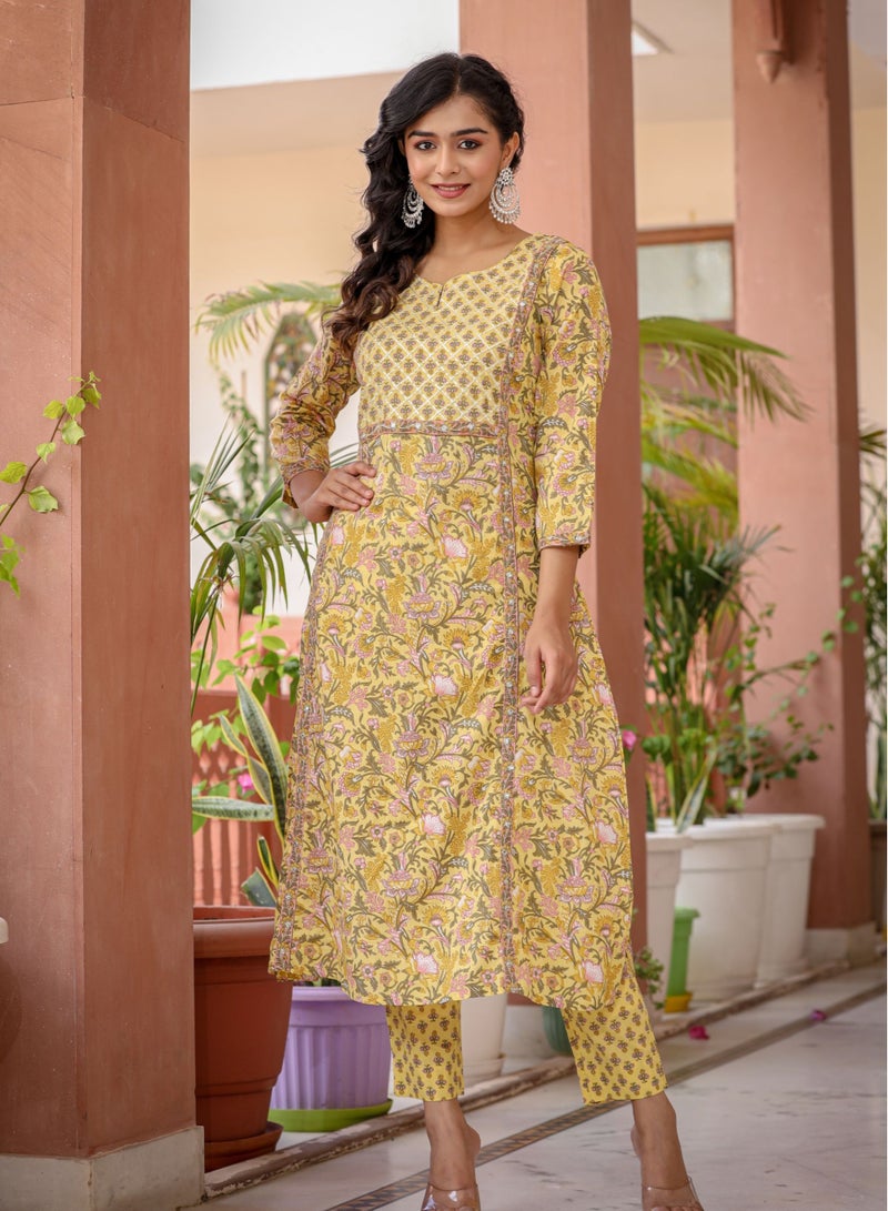Swadesh Souq Floral Printed Cotton Kurta Pant Set with Dupatta - Image 3