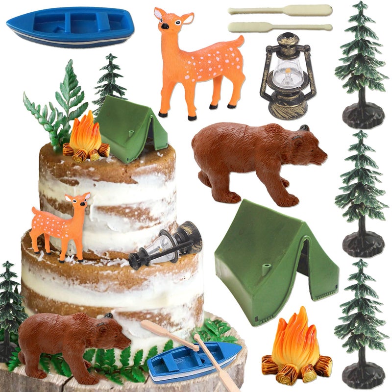 Roaring Good Time Camping Party Cupcake Toppers Tree Bear Tent Cupcake Picks Happy Camping Cake Decorations for Camping Party Supplies - Image 2