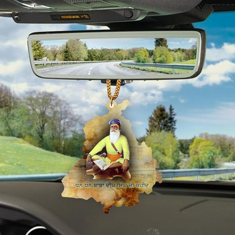 ART END ARTEND car Hanging Ornament Photo Punjab Map Baba Deep Singh Ji Sikh Religious City Name car Hanging Accessories (PBBDS-125) - Image 2