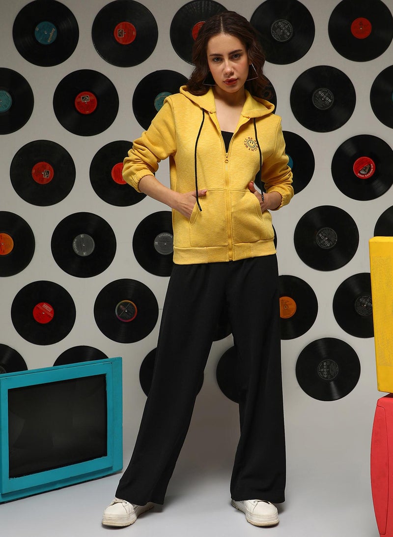 Campus Sutra Women's Saffron Yellow Zip-Front We'll Be Alright Hoodie For Casual Wear | Hooded Neck | Long Sleeves | Zipper Closure | Sweatshirt Crafted With Comfort Fit For Everyday Wear - Image 5