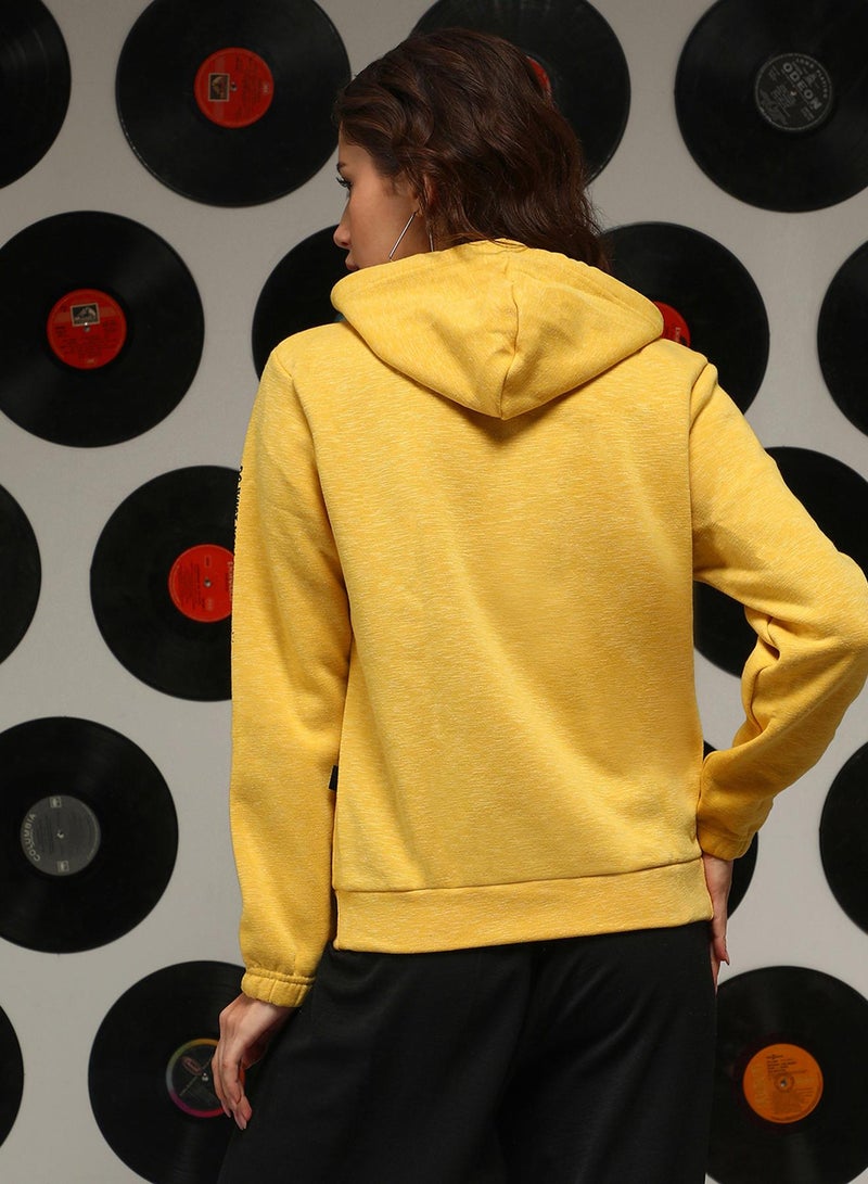 Campus Sutra Women's Saffron Yellow Zip-Front We'll Be Alright Hoodie For Casual Wear | Hooded Neck | Long Sleeves | Zipper Closure | Sweatshirt Crafted With Comfort Fit For Everyday Wear - Image 3