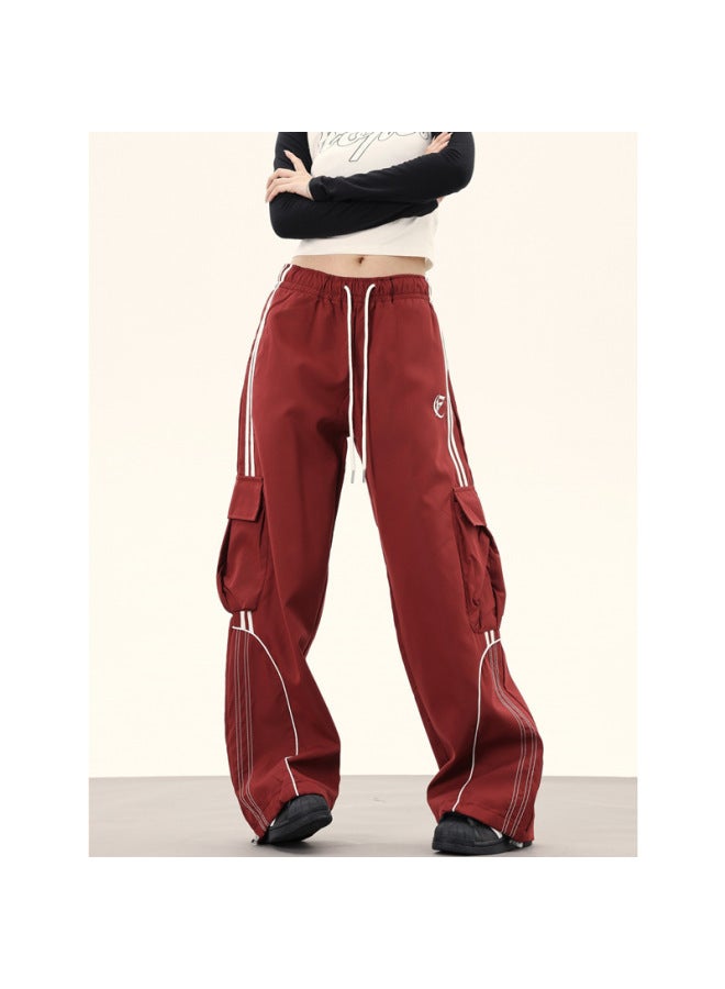 American High Street Elastic Waist Striped Casual Pants For Men And Women New Loose Straight Sports Dance Wide Leg Pants