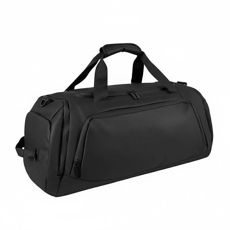 سانثوم Santhome Dover Sports Travel Duffel Backpack – 2-in-1 Convertible Gym Bag with Shoe Compartment, Multi-Zipper Storage, Water-Resistant PU Material, Lightweight Carry-On Fitness & Travel Bag – Black