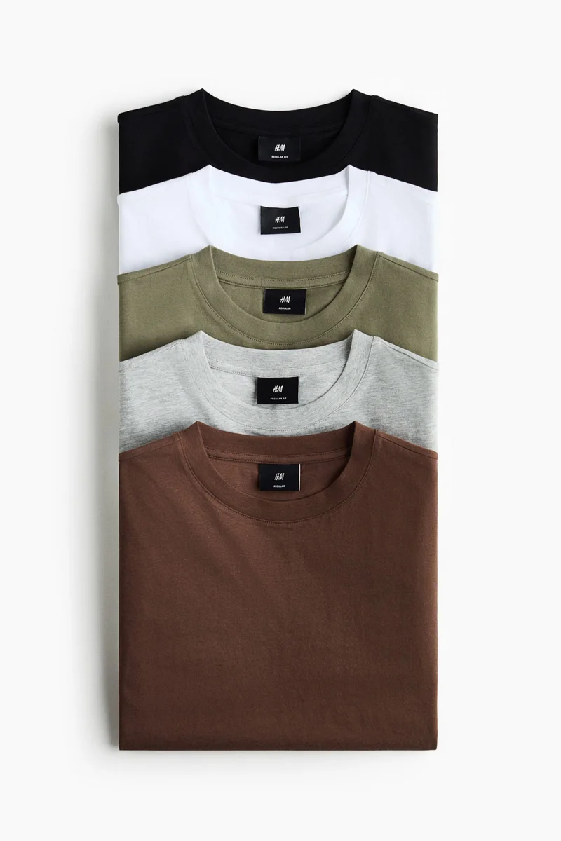 H&M  5-pack Regular Fit T-shirts for Men | Best Price UAE