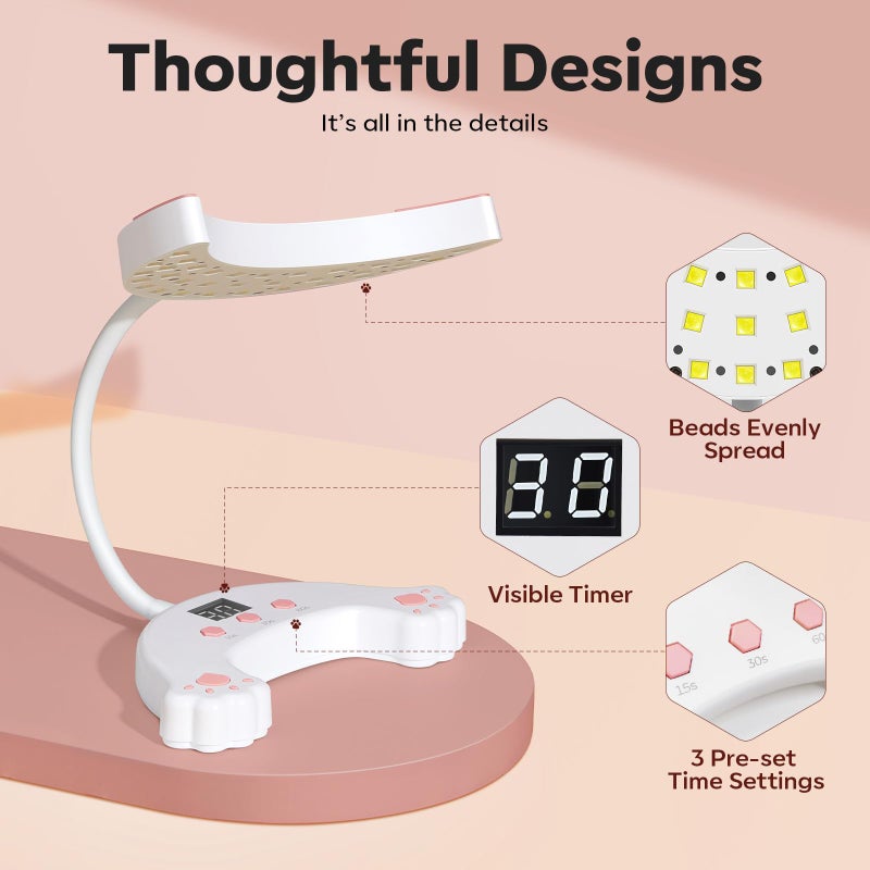 modelones UV LED Nail Lamp, Gooseneck UV Light for Gel Nails, 48 W Nail Light for Gel Polish with 3 Timers and LCD Display, LED Lamp for Fast Curing Gifts for Women Girls - Image 5