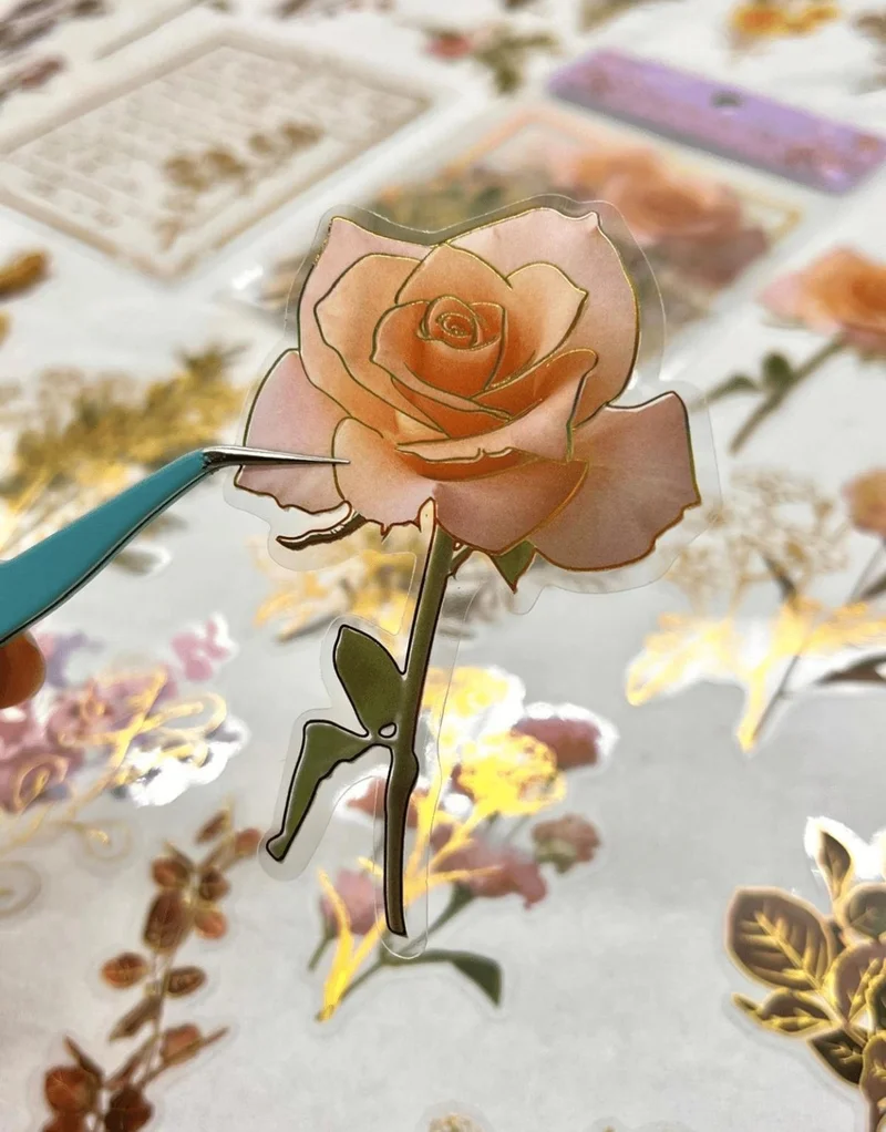 Kağıt Gemi Dükkan Nature Notes Series The Memory Of Flowers 40 Pieces Gold Gilded Transparent Pet Sticker / Waterproof