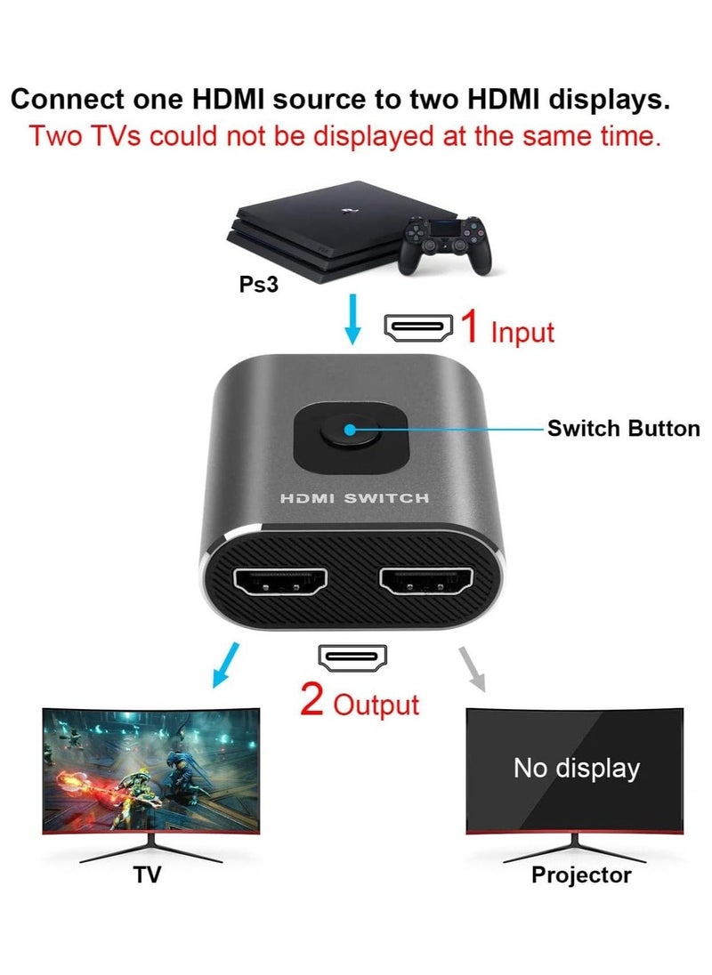 HDMI Switch 4K 60Hz, Bi-Directional HDMI Switcher 2 in 1 Out, HDMI Splitter 1 in 2 Out, Plug and Play, HDMI Switch Supports 4K 3D 1080P for PS4 Xbox Blu-Ray Player Fire Stick PC HDTV (Silvery) - Image 3