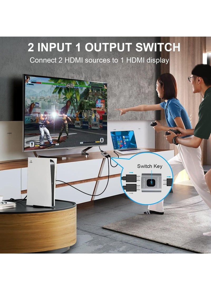 HDMI Switch 4K 60Hz, Bi-Directional HDMI Switcher 2 in 1 Out, HDMI Splitter 1 in 2 Out, Plug and Play, HDMI Switch Supports 4K 3D 1080P for PS4 Xbox Blu-Ray Player Fire Stick PC HDTV (Silvery) - Image 4