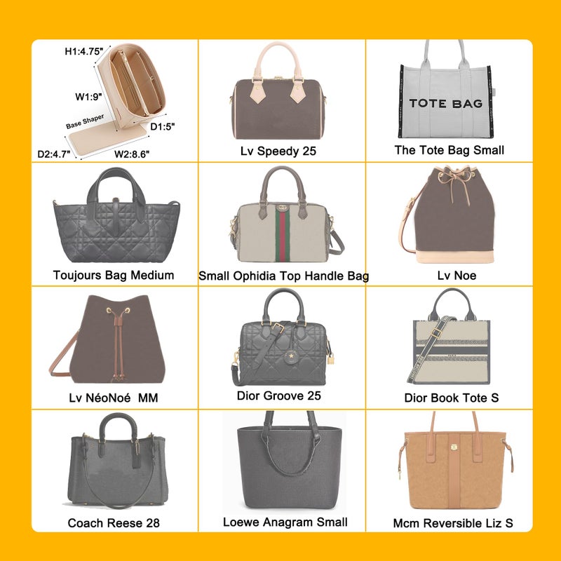 Doxo Purse Organizer Insert for Handbags & Base Shaper Combination,Tote Bag Organizer Insert with 6 Sizes,Compatible with LV, Coachs, MK, Kate Spades, Goyards, Longchamps More(M-Beige) - Image 2