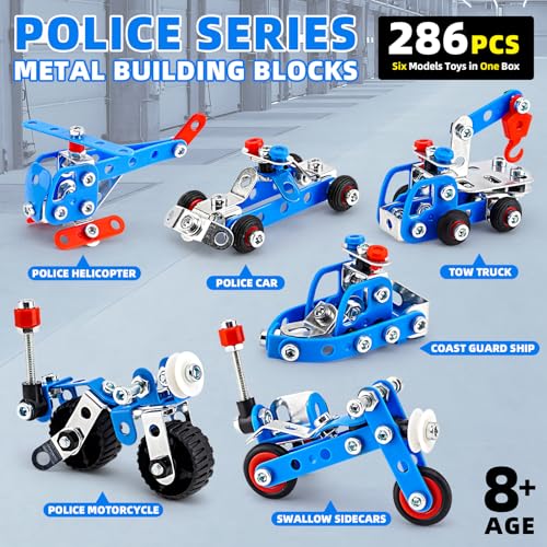 PANPAPA Stem Building Toys for Boys Age 812Police Toys 6 Mini Metal Model Set for KidsErector Set for Boys Age 812Assembly Science Kit Educational Gifts For Kids 8 9 10 11 1216 Years Old279 Pieces - Image 5