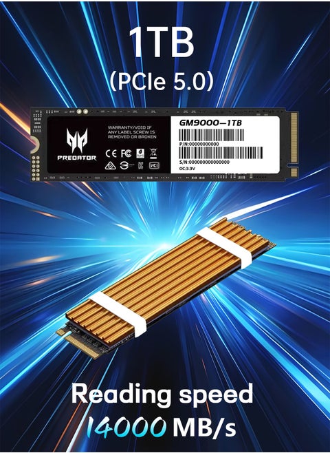 1TB 14000MB/s SSD PCIe NVMe Gen5 M.2 2280, Internal Solid State Drives, Compatible with PS5, Desktop computer, Laptop, Including Heatsink, Disassembly Tools and Installation Instructions