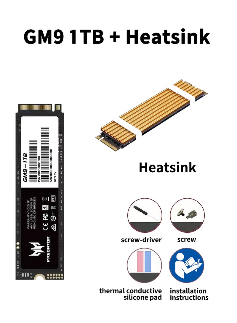 Predator PCIE 5.0 M.2 SSD 1TB 14000MB/s SSD PCIe NVMe Gen5 M.2 2280, Internal Solid State Drives,Best for AI Computing, Gaming, and Heavy Duty Workstations, Compatible with PS5, Desktop computer, Laptop, Including Heatsink, Disassembly Tools and Installation Instructions - Image 2