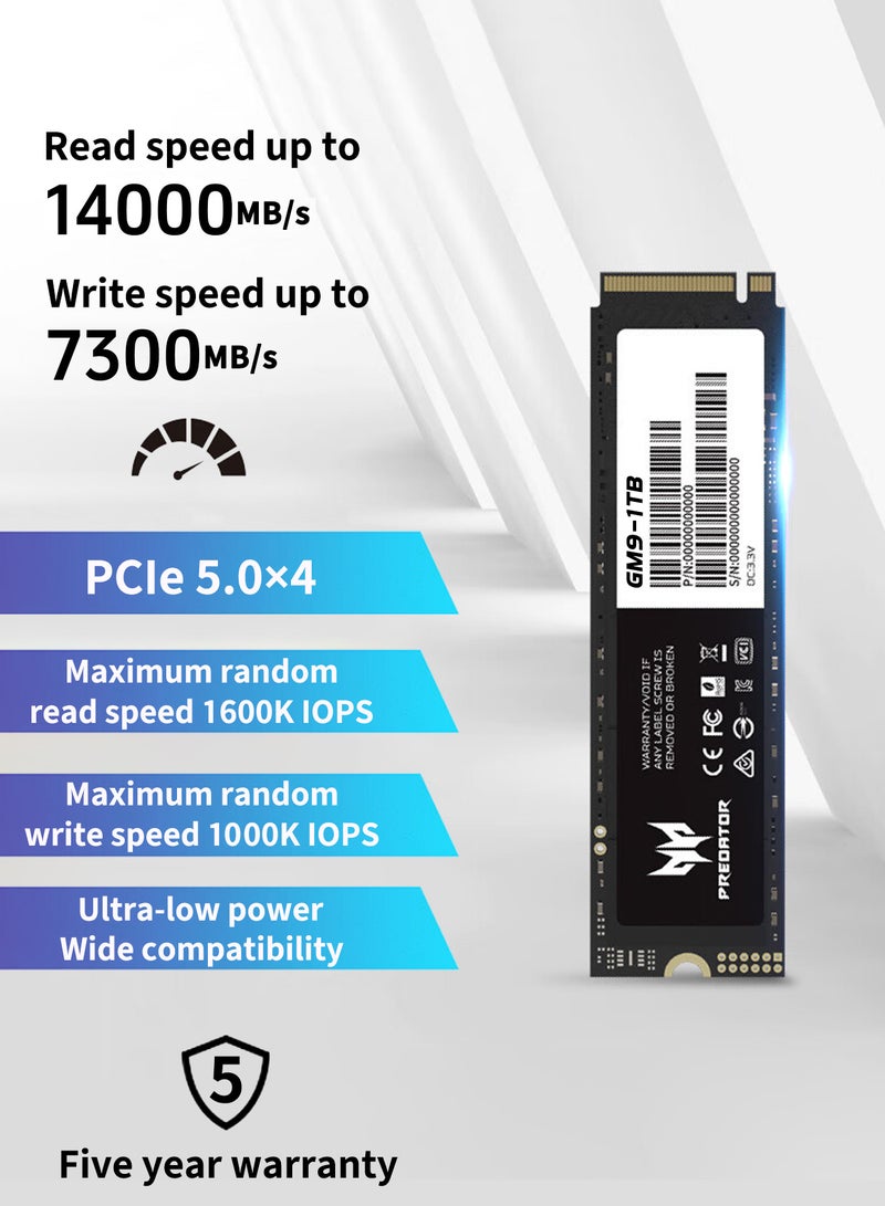 Predator PCIE 5.0 M.2 SSD 1TB 14000MB/s SSD PCIe NVMe Gen5 M.2 2280, Internal Solid State Drives,Best for AI Computing, Gaming, and Heavy Duty Workstations, Compatible with PS5, Desktop computer, Laptop, Including Heatsink, Disassembly Tools and Installation Instructions - Image 3