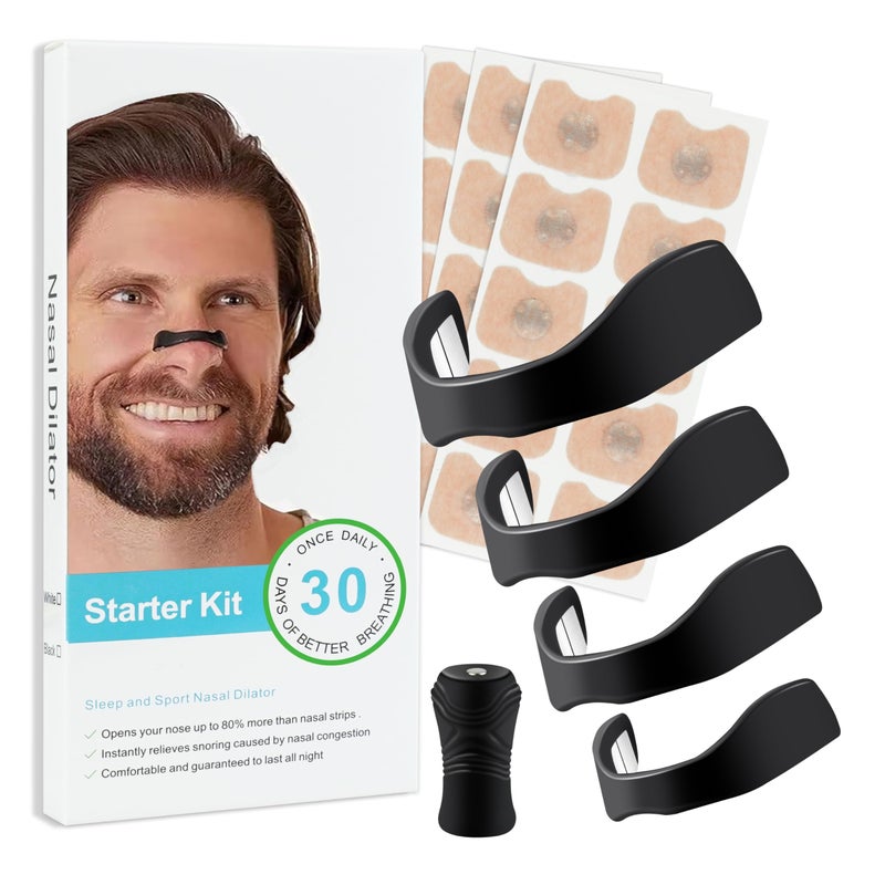 Premium Magnetic Nasal Dilator Starter Kit - Advanced Anti-Snoring Breathe Aid System - Durable High-Airflow Resusable Nose Bands with 30 Pairs of Magnetic Adhesive Patches for Sports, Sleep, & Nasal Congestion Relief (Tan Finish with Travel Storage Capsule) - Manual Personal Health & Respiratory Asset Management Template