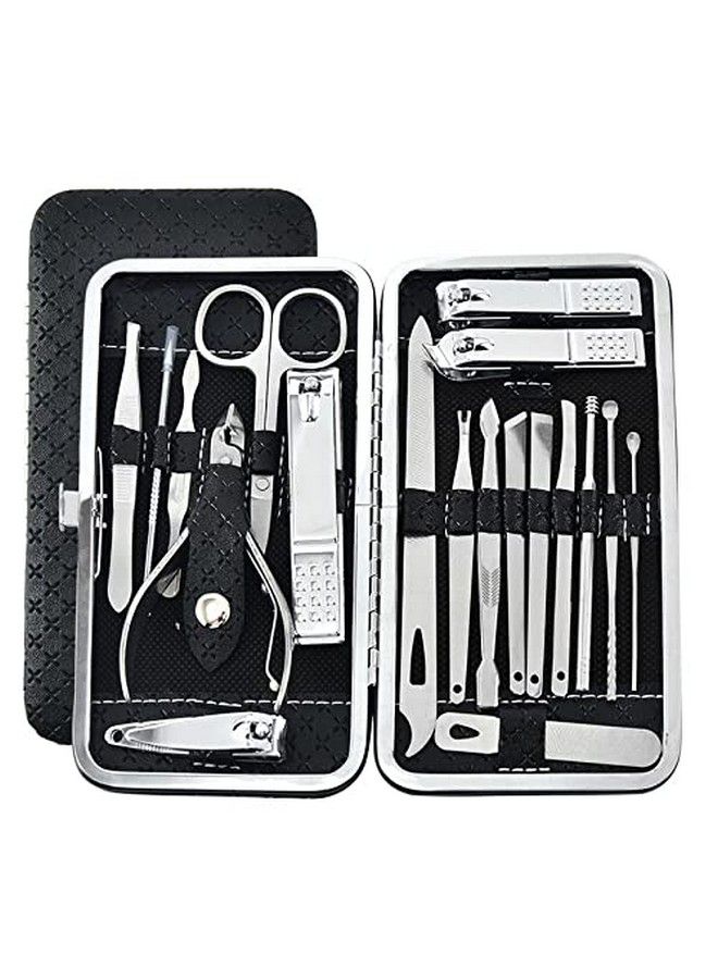 DOCOSS 19 In 1 Stainless Steel Manicure Kit Nail Cutter For Men Women Manicure Pedicure Kit With Grooming Kit Acne Needlenail Filer Kit Nail Cutter Set With Leather Case - Image 1