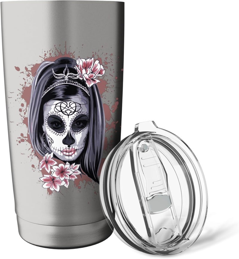 Halloween La Calavera Catrina Halloween Candy Sugar Skull Girl Stainless Steel Insulated Tumbler  - Image 5