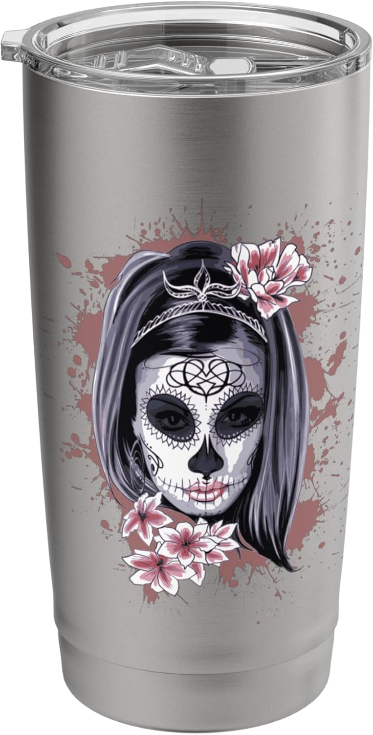 Halloween La Calavera Catrina Halloween Candy Sugar Skull Girl Stainless Steel Insulated Tumbler  - Image 1