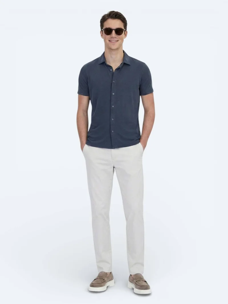 Kip Hard Coal Plain Regular Fit Short Knitting Casual Shirt