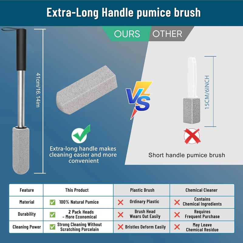 YINGMORE 2 Pack Pumice Stone for Toilet Cleaning,16.14In Extra Long Handle Toilet Pumice Stone Toilet Bowl Cleaner Brush Toilet Scrubber for Toilets Bathtubs Grills Sinks - Image 2