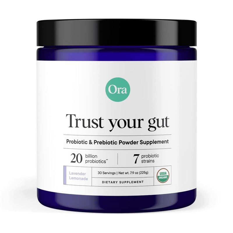 Ora Organic Prebiotic and Probiotic Powder Supplement 20 Billion Probiotics 7 Strains for Best Prebiotic Powder NonGMO Probiotics for Women Men Kids Lavender Lemonade Flavor 30 Servings