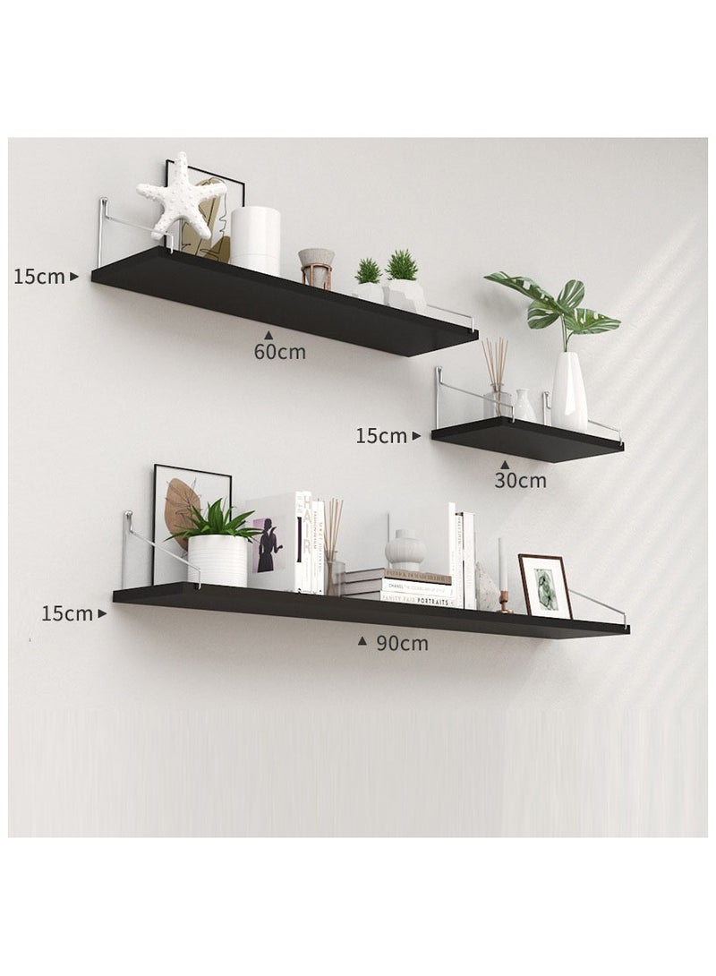 GuRiver 3-Piece Home Book Shelves Set Floating Shelves for Wall Hanging Wood Shelf Wooden Shelves with Metal Brackets Hanging Shelf Wall Organizers for Home Black Color Free Installation Tool - Image 1