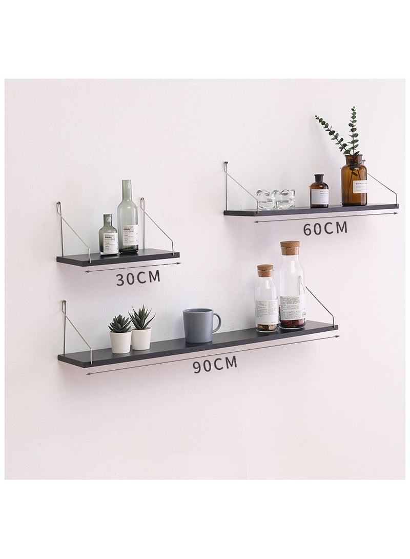 GuRiver 3-Piece Home Book Shelves Set Floating Shelves for Wall Hanging Wood Shelf Wooden Shelves with Metal Brackets Hanging Shelf Wall Organizers for Home Black Color Free Installation Tool - Image 2