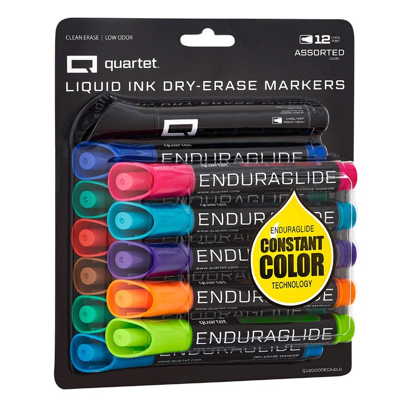 Quartet Dry Erase Markers, Whiteboard Markers, Chisel Tip, EnduraGlide, White Board Dry Erase Pens for Teachers, Home, School & Office Supplies, Assorted Colors, 12 Pack (Q120000ECA) - Image 1