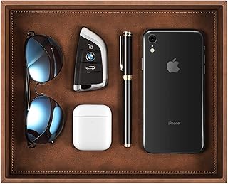 SITHON Valet Tray Desk Organizer, PU Leather Catchall Tray Bedside Vanity Tray Nightstand Caddy Coin Box Key Jewelry - Image 1