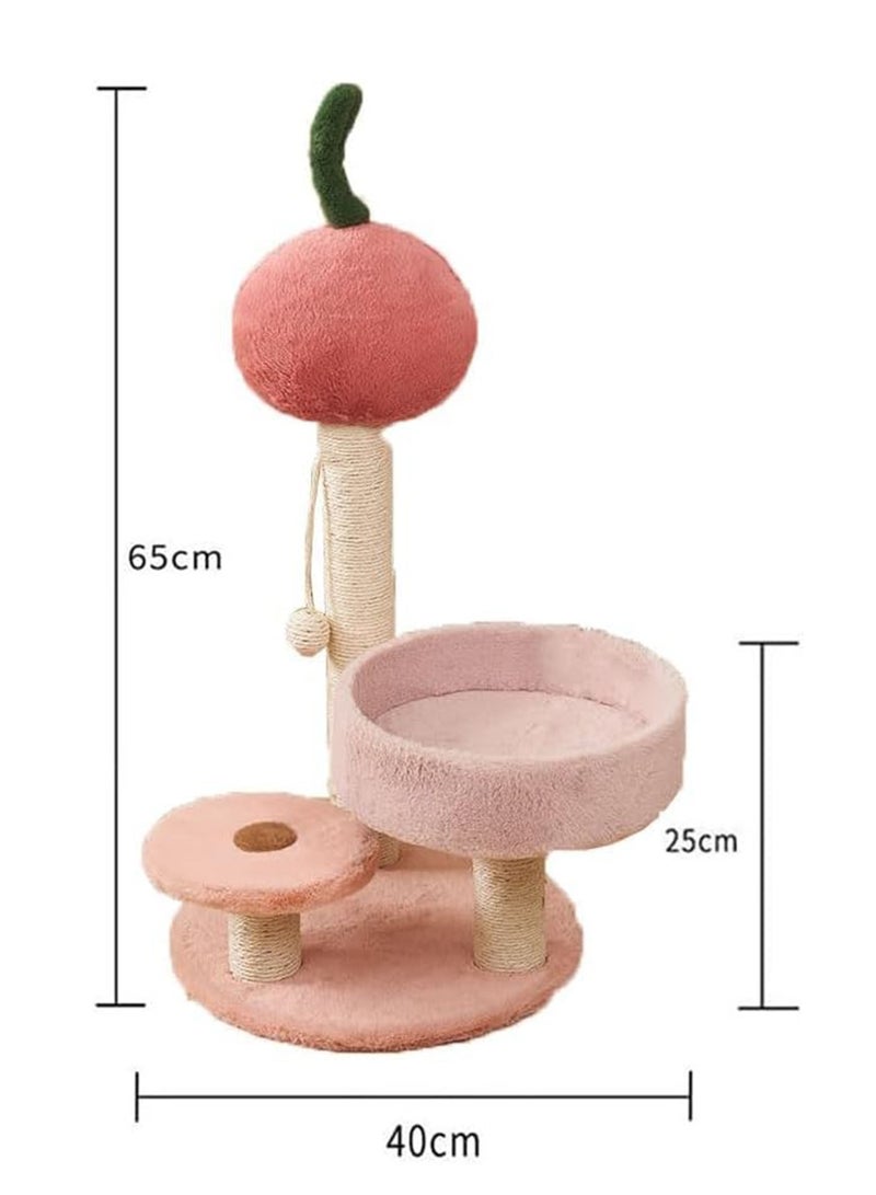 مونوج عمود خدش للقطط بارتفاع 65 سم مصنوع من نبات الصبار السيزال مع 3 أعمدة مختلفة الارتفاع وكرة معلقة لعبة تفاعلية للقطط - Image 4