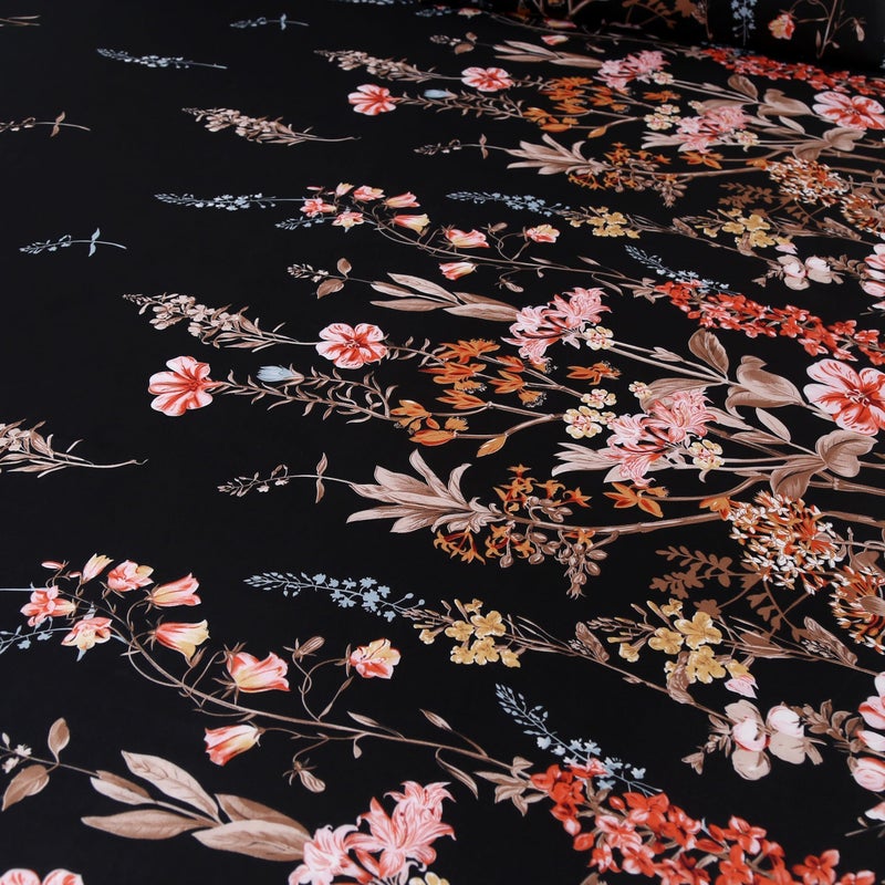 MAG 3pcs Black Floral Queen Bed Sheet,Microfiber Flower Bedding Sheet Set,Boho Bedding Sheet Set with 1 Fitted Sheet and 2 Pillowcases,14 Inches Deep (Black, Queen) - Image 5