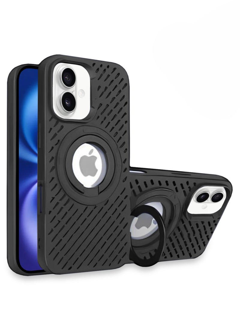 Wtech Apple iPhone 16 2024 Premium Silicone Magsafe with Ring Finger Grip Case Cover - Black - Image 1