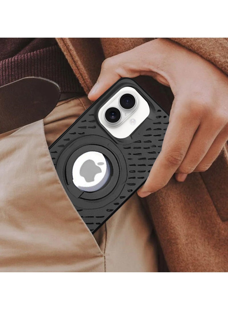 Wtech Apple iPhone 16 2024 Premium Silicone Magsafe with Ring Finger Grip Case Cover - Black - Image 3