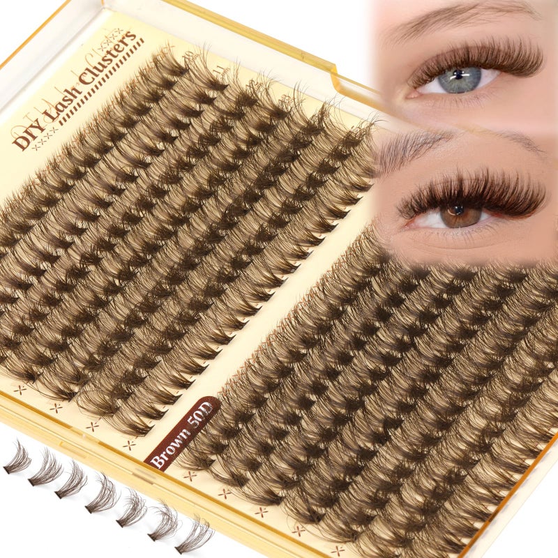 calphdiar Brown Lash Clusters Fluff Cluster Eyelash Extensions 40D+50D Natural Dark Brown Eyelash Clusters 280PCS Individual Lashes Clusters 10-16mm DIY Wispy Cluster Lashes Extension at Home - Image 1