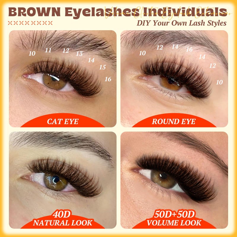 calphdiar Brown Lash Clusters Fluff Cluster Eyelash Extensions 40D+50D Natural Dark Brown Eyelash Clusters 280PCS Individual Lashes Clusters 10-16mm DIY Wispy Cluster Lashes Extension at Home - Image 3