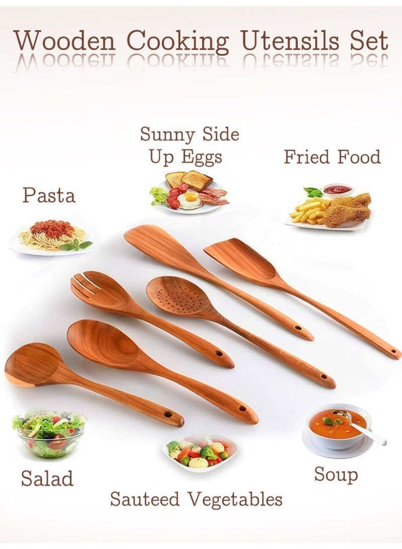 آي هوم شوب مجموعة ملاعق طبخ خشبية مكونة من 6 قطع، مجموعة أدوات مطبخ من خشب الساج الطبيعي، مناسبة للمطبخ وغرفة الطعام. - Image 3