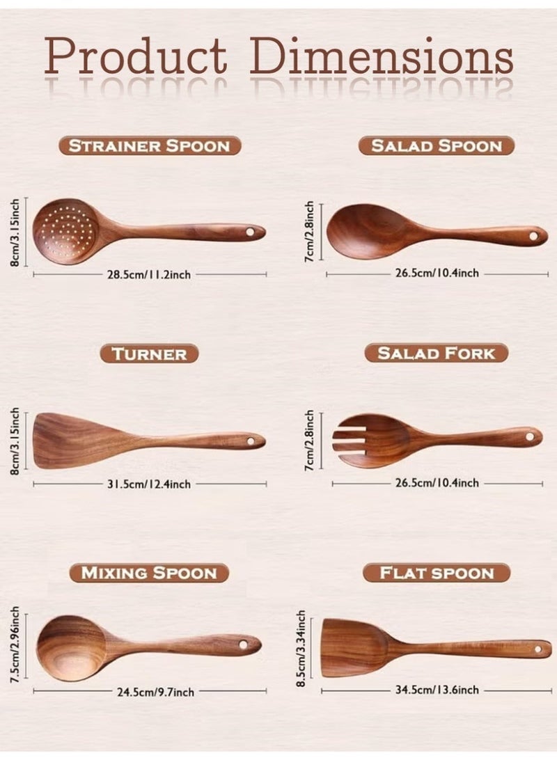 آي هوم شوب مجموعة ملاعق طبخ خشبية مكونة من 6 قطع، مجموعة أدوات مطبخ من خشب الساج الطبيعي، مناسبة للمطبخ وغرفة الطعام. - Image 4