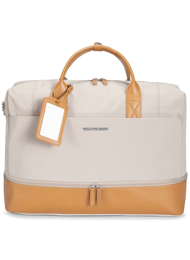 TOM CRUISER 19.3-Inch Urban Weekender Bag, Recycled Polyester & PU Travel Bag with Separate Shoe Compartment, Trolley Sleeve, Front Zip Pocket, Shoulder Strap & Luggage Tag, Beige - Image 1