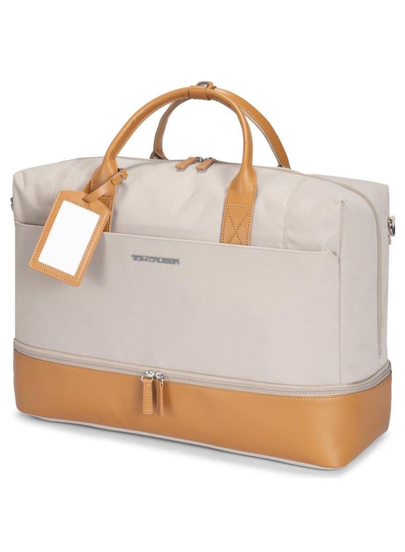 TOM CRUISER 19.3-Inch Urban Weekender Bag, Recycled Polyester & PU Travel Bag with Separate Shoe Compartment, Trolley Sleeve, Front Zip Pocket, Shoulder Strap & Luggage Tag, Beige - Image 2