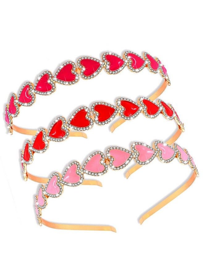 PHALIN - 3Pcs Valentine’S Day Heart Headbands For Women Glitter Rhinestone Heart Hairbands Sweet Love Heart Hair Hoop Festive Hair Accessory Gifts(3Pcs Rhinestone Headband) - Image 1