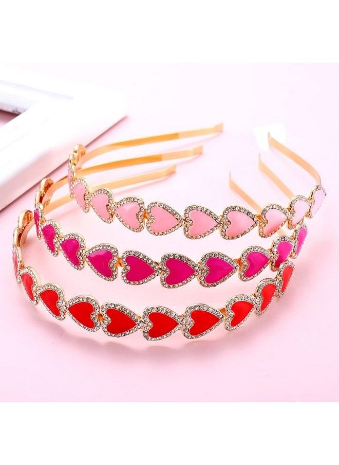 PHALIN - 3Pcs Valentine’S Day Heart Headbands For Women Glitter Rhinestone Heart Hairbands Sweet Love Heart Hair Hoop Festive Hair Accessory Gifts(3Pcs Rhinestone Headband) - Image 1