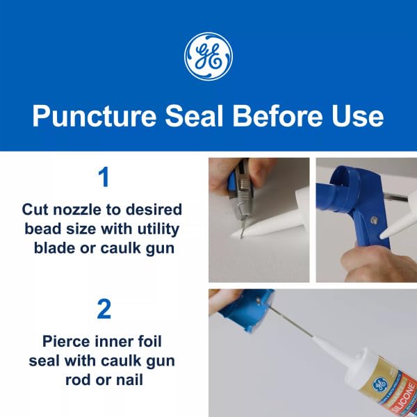 GE Advanced Silicone Caulk for Kitchen & Bathroom, White, 10 fl oz Cartridge, 1 Pack - 100% Waterproof Silicone Sealant, 5X Stronger Adhesion, Shrink & Crack Proof - Image 4