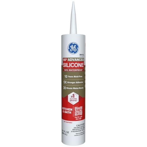 GE Advanced Silicone Caulk for Kitchen & Bathroom, White, 10 fl oz Cartridge, 1 Pack - 100% Waterproof Silicone Sealant, 5X Stronger Adhesion, Shrink & Crack Proof - Image 1