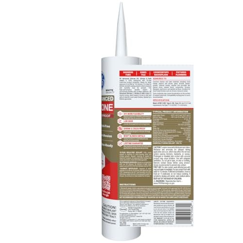 GE Advanced Silicone Caulk for Kitchen & Bathroom, White, 10 fl oz Cartridge, 1 Pack - 100% Waterproof Silicone Sealant, 5X Stronger Adhesion, Shrink & Crack Proof - Image 2
