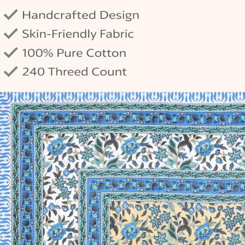 elanorhomes 100% Cotton 240 TC Single Bed Sheet Set | Floral Hand Printed Bedsheet with Pillow Cover | Soft Breathable Fabric for Bedroom | 60x90 Inches (Tropical) - Image 4