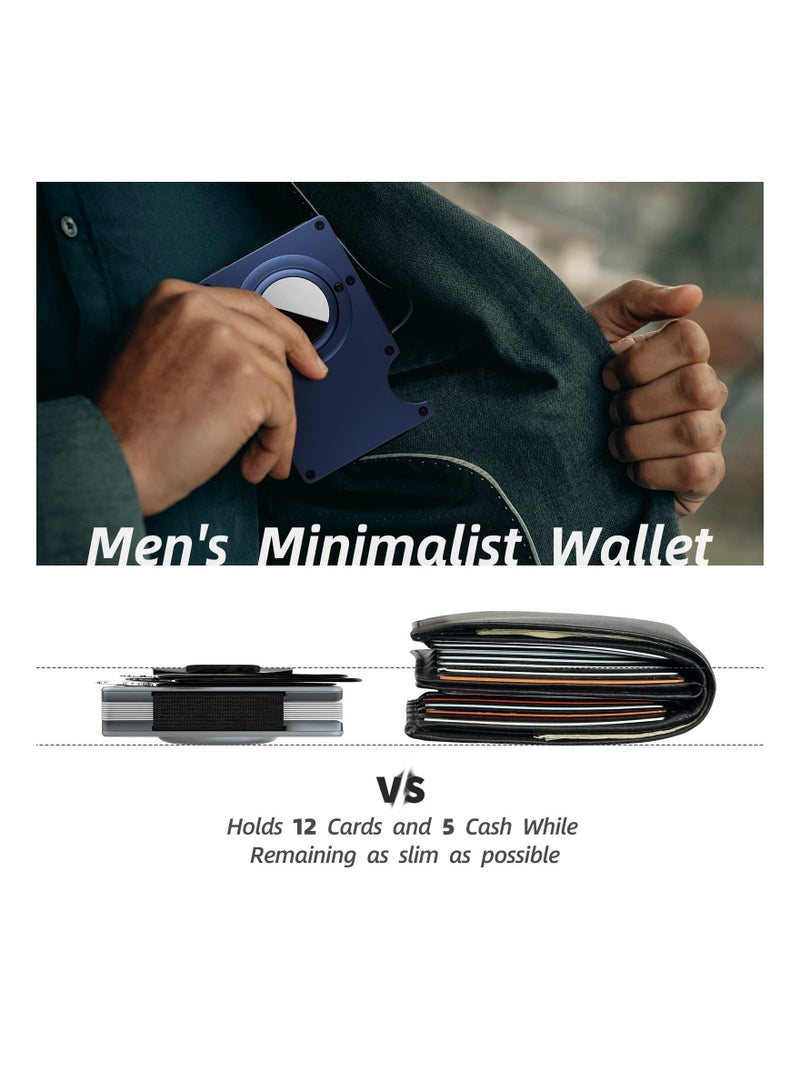 Y&D For AirTag Wallet for Men, Slim Minimalist RFID Blocking Air Tag Holder Front Pocket Metal Wallet, Card with Money Clip (Navy)  - Image 4