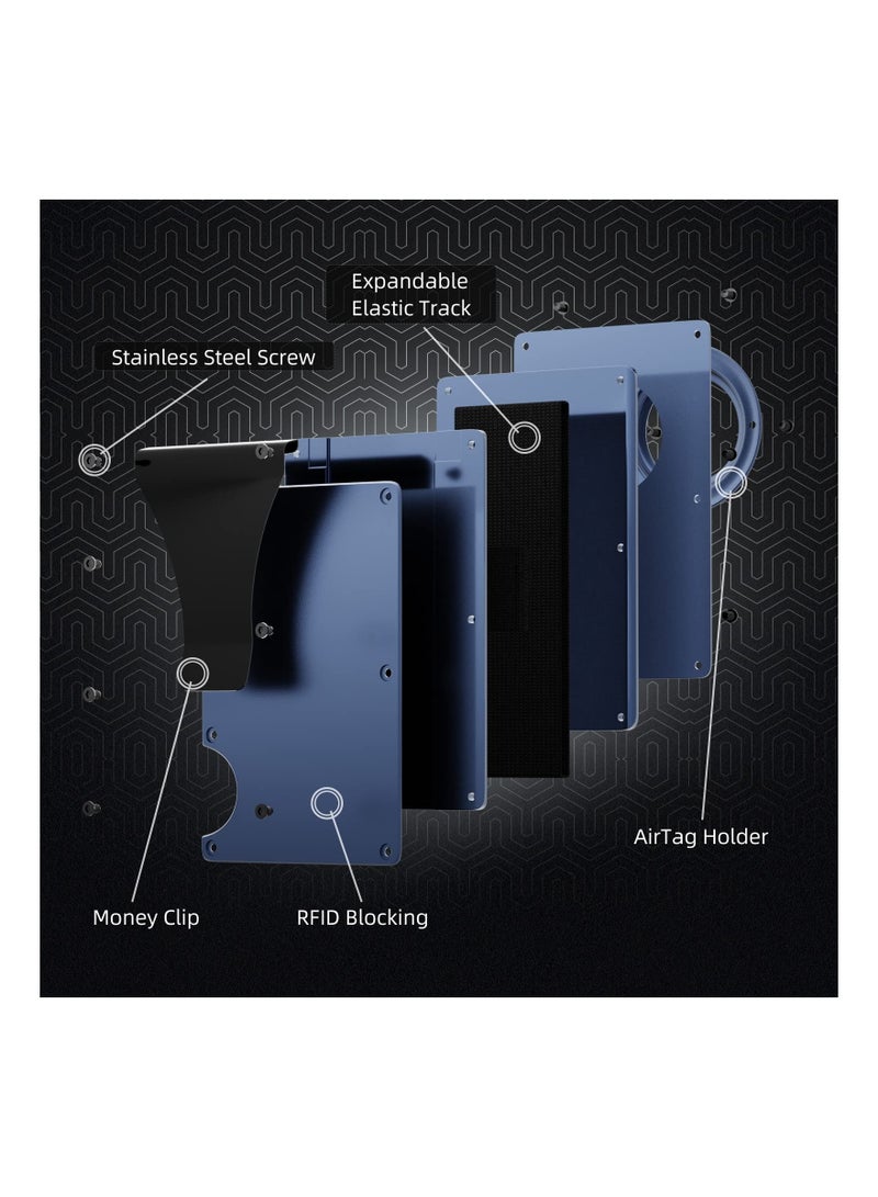 Y&D For AirTag Wallet for Men, Slim Minimalist RFID Blocking Air Tag Holder Front Pocket Metal Wallet, Card with Money Clip (Navy)  - Image 3